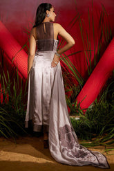 Dull Mouse Crinkled Satin Anarkali Set